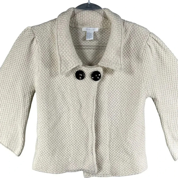 Gracie Women S Knit Cream Cropped Sweater 3/4 Sleeves Wool Cashmere Blend Jacket - Picture 5 of 15